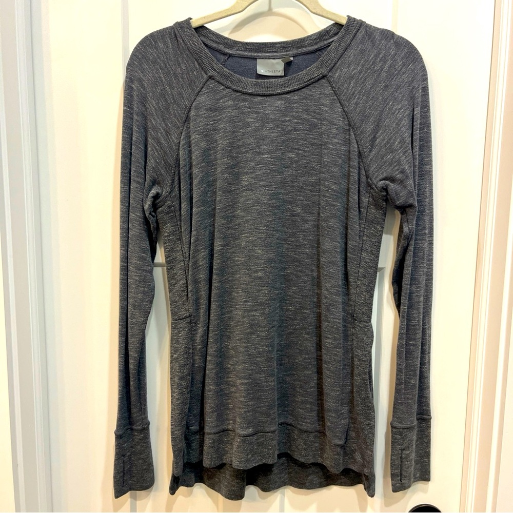 Athleta Women’s CYA Pullover Long Sleeve‎ Top Side Slits Size Small Heather Gray